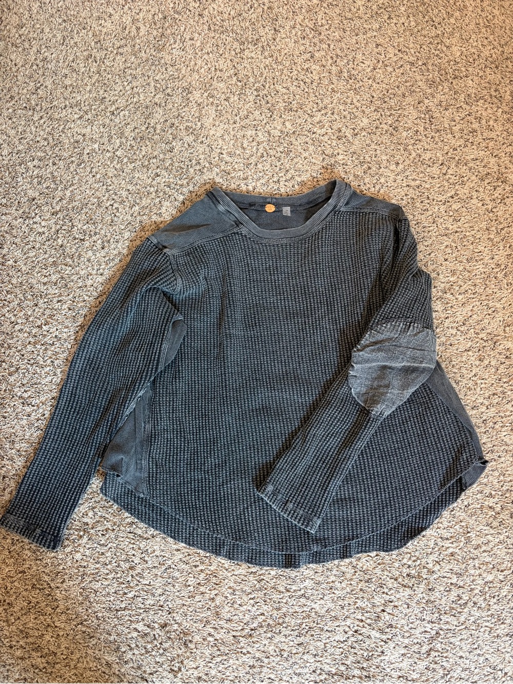 Waffle-Knit Long Sleeve Top in Charcoal Gray